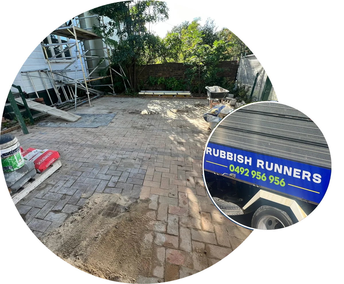 Construction site cleared, with Rubbish Runners truck signage